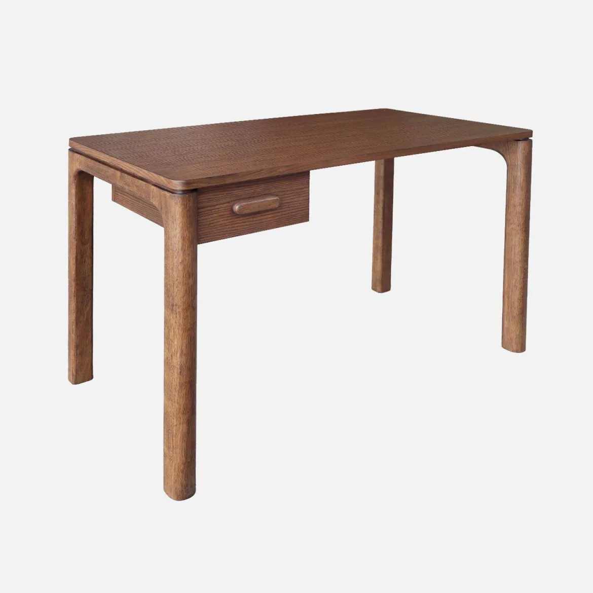 Scrivania in legno di caucciù impiallacciatura di quercia, 1 cassetto