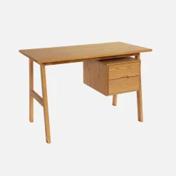 Scrivania in legno di hevea e impiallacciatura di quercia con 2 cassetti