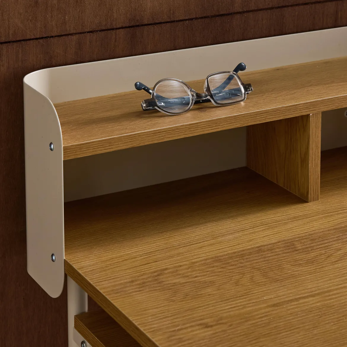 Scrivania in metallo e legno con 3 vani