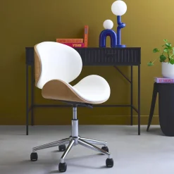 Sedia da ufficio con rotelle, effetto legno curvato e similpelle