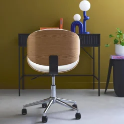 Sedia da ufficio con rotelle, effetto legno curvato e similpelle