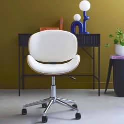 Sedia da ufficio con rotelle, effetto legno curvato e similpelle