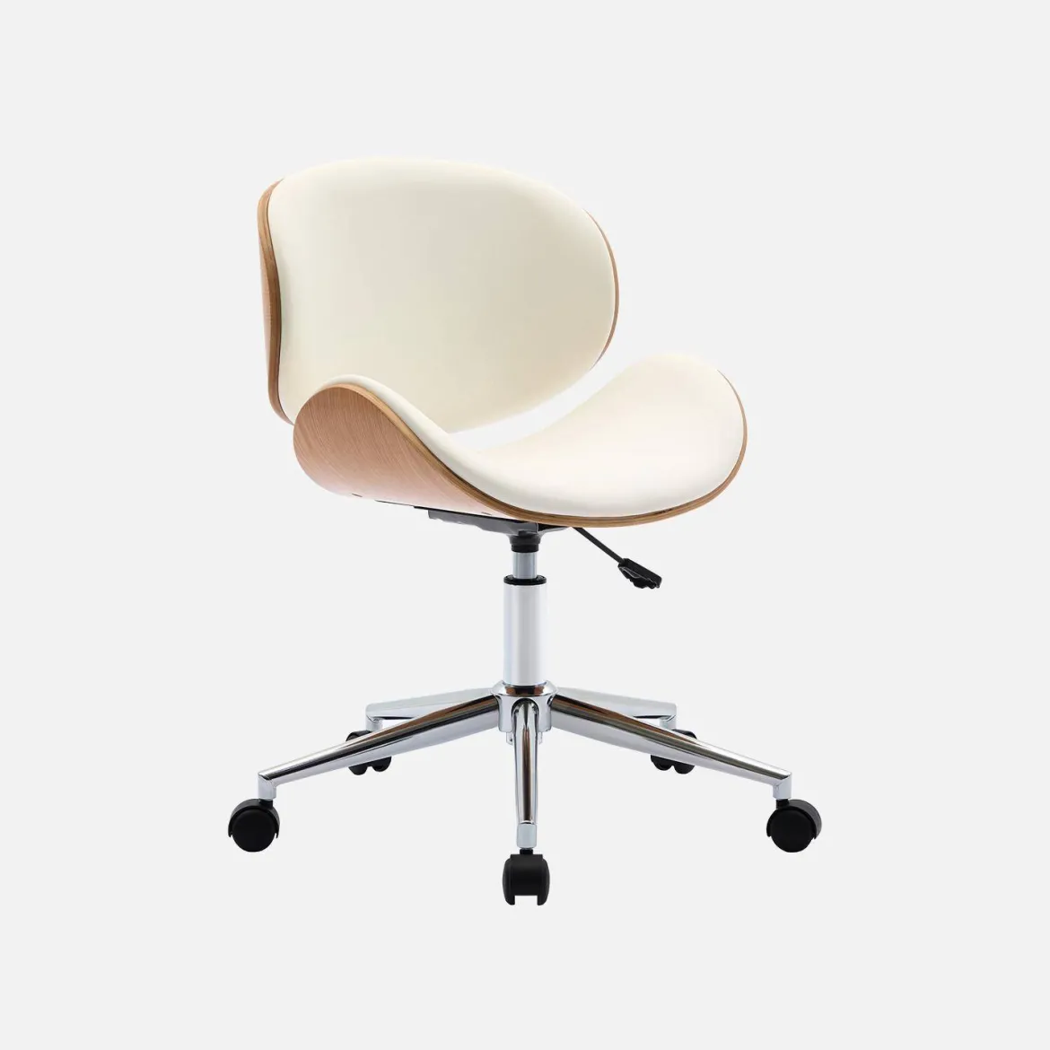 Sedia da ufficio con rotelle, effetto legno curvato e similpelle