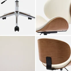 Sedia da ufficio con rotelle, effetto legno curvato e similpelle