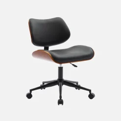 Sedia da ufficio con rotelle, effetto legno curvato e similpelle