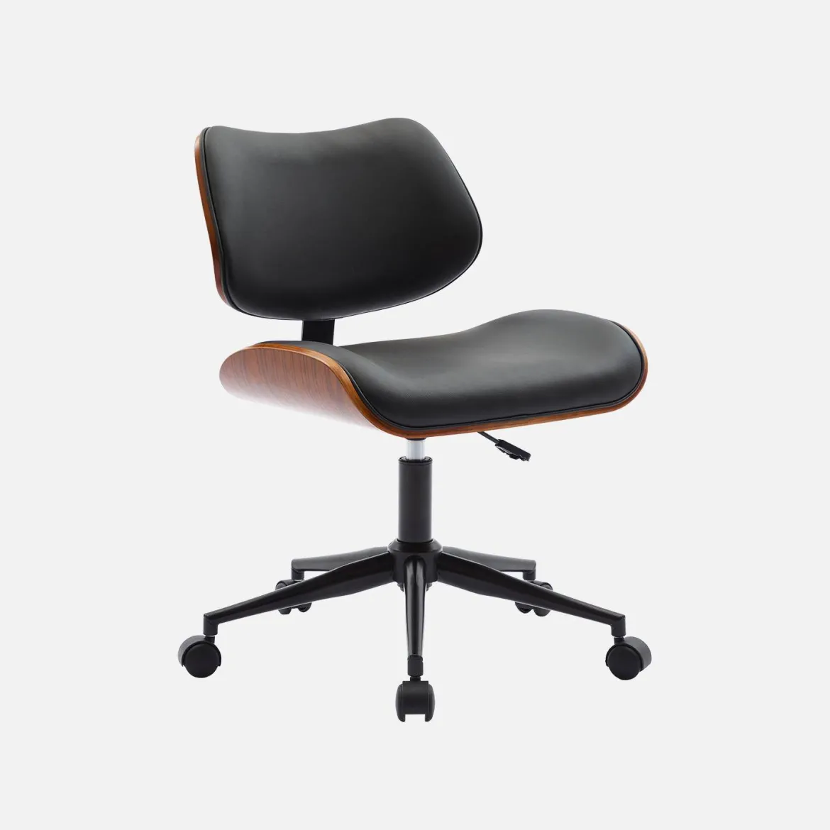 Sedia da ufficio con rotelle, effetto legno curvato e similpelle