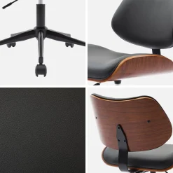 Sedia da ufficio con rotelle, effetto legno curvato e similpelle