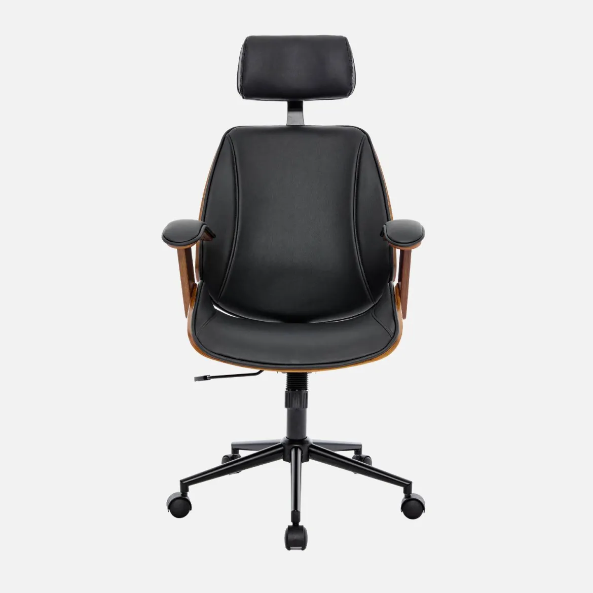 Sedia da ufficio con rotelle, effetto legno curvato e similpelle