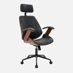 Sedia da ufficio con rotelle, effetto legno curvato e similpelle