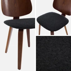 Sedia in legno curvato e bouclé, set di 2