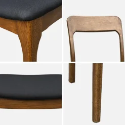 Sedia vintage in legno di gomma e tessuto, set di 2