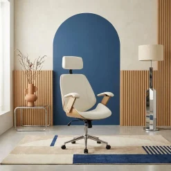 Sedia da ufficio con rotelle, effetto legno curvato e similpelle