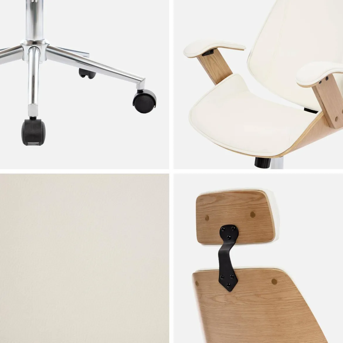 Sedia da ufficio con rotelle, effetto legno curvato e similpelle