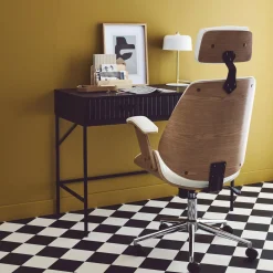 Sedia da ufficio con rotelle, effetto legno curvato e similpelle