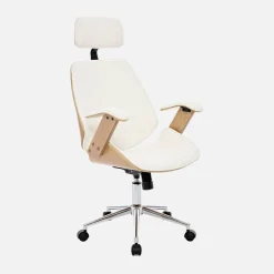 Sedia da ufficio con rotelle, effetto legno curvato e similpelle