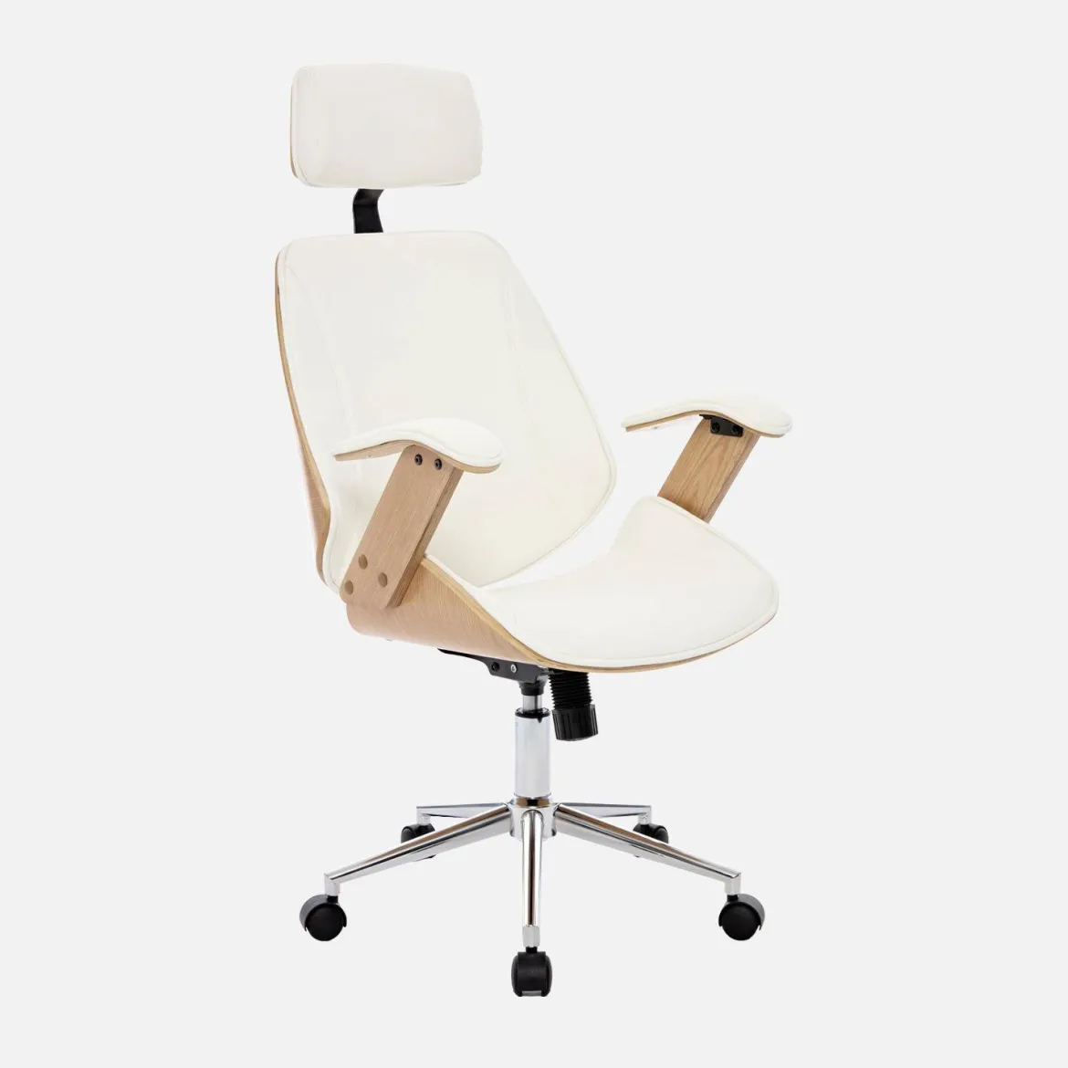 Sedia da ufficio con rotelle, effetto legno curvato e similpelle