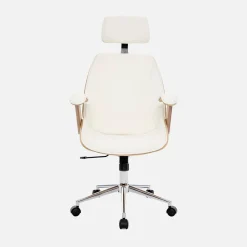 Sedia da ufficio con rotelle, effetto legno curvato e similpelle