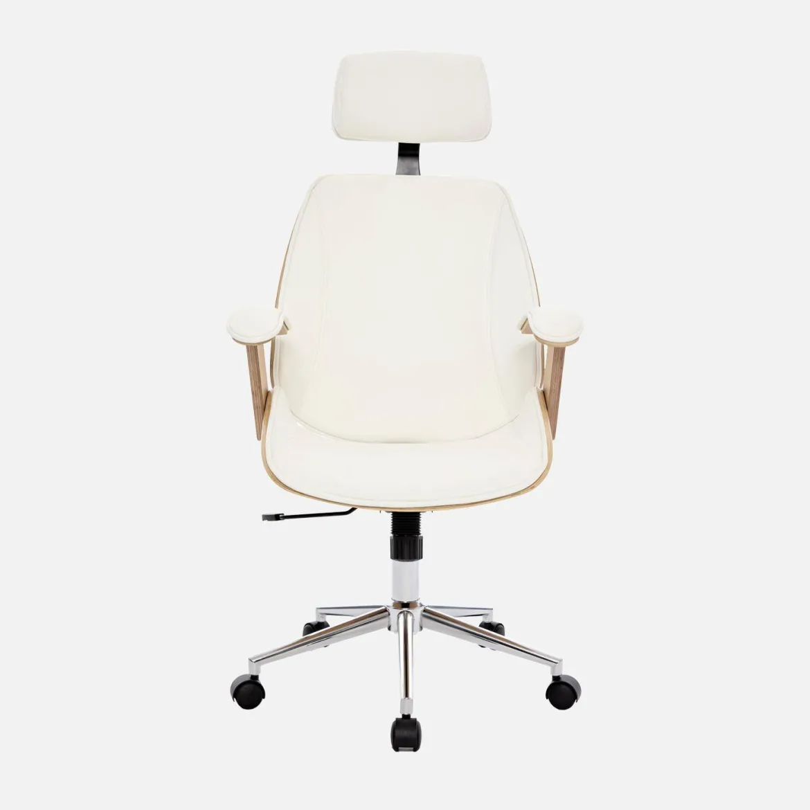Sedia da ufficio con rotelle, effetto legno curvato e similpelle