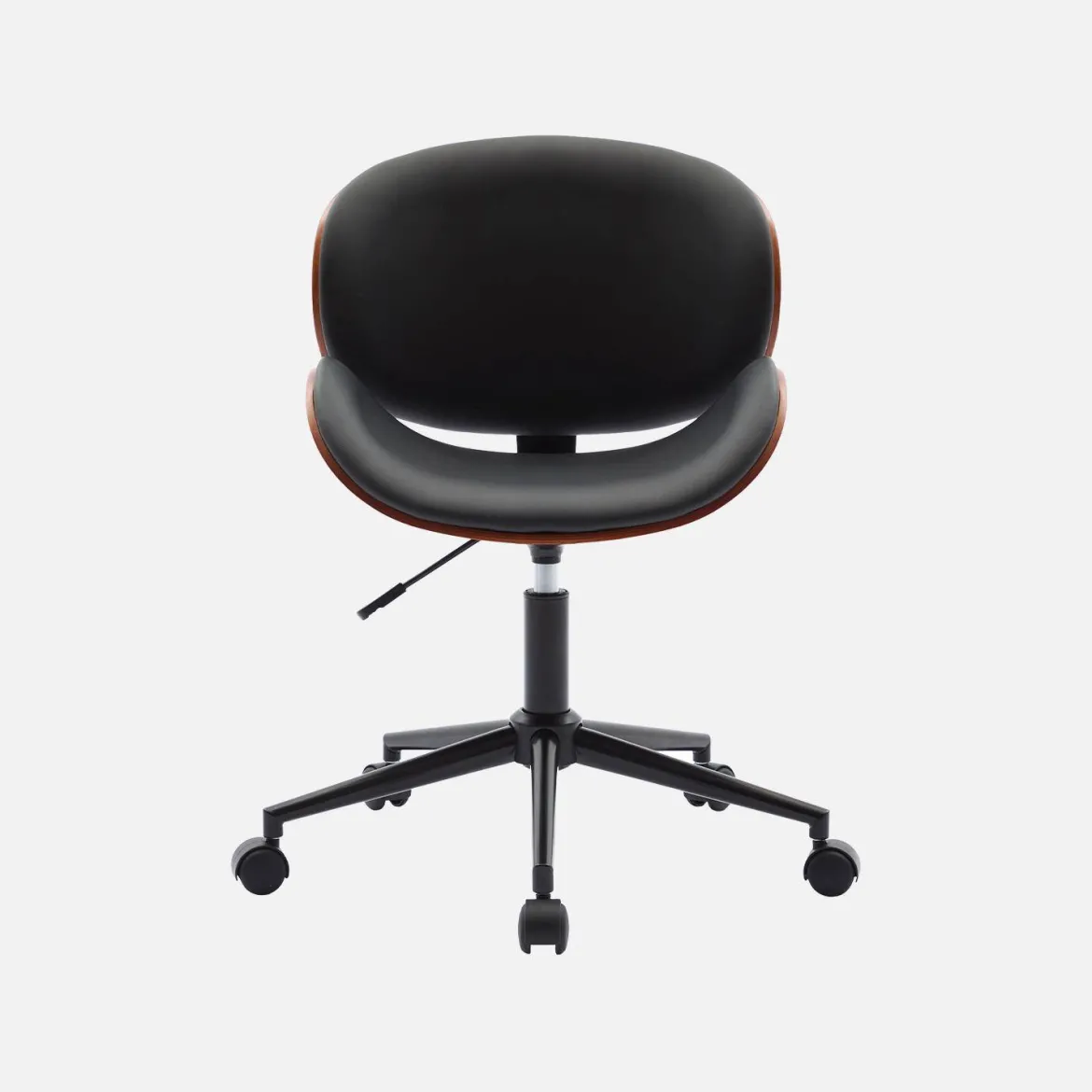 Sedia da ufficio con rotelle, effetto legno curvato e similpelle