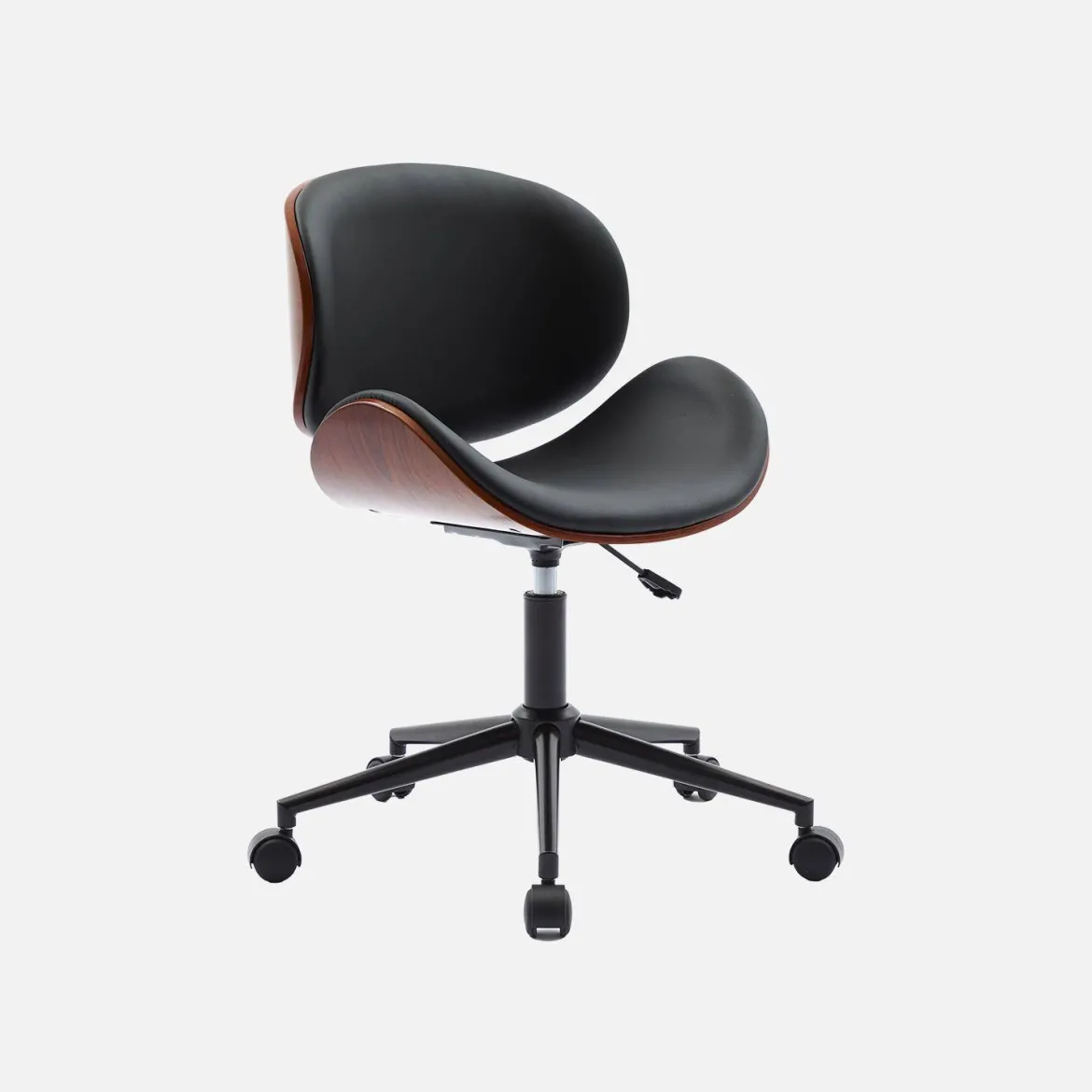 Sedia da ufficio con rotelle, effetto legno curvato e similpelle