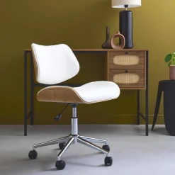 Sedia da ufficio con rotelle, effetto legno curvato e similpelle
