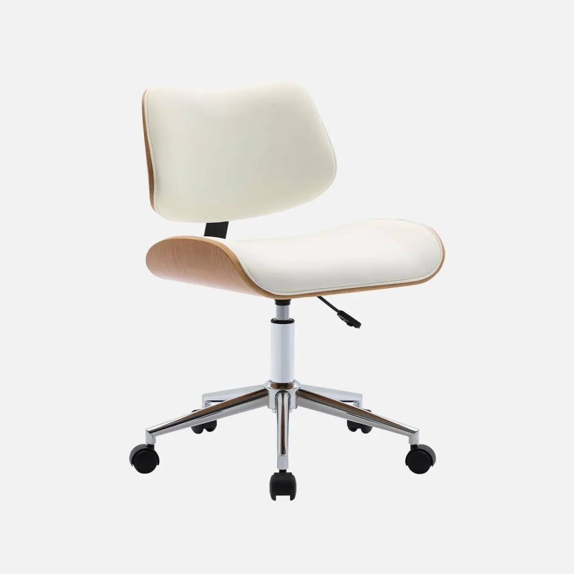 Sedia da ufficio con rotelle, effetto legno curvato e similpelle