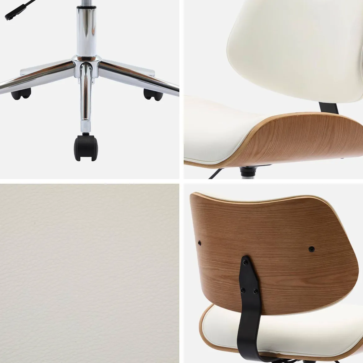 Sedia da ufficio con rotelle, effetto legno curvato e similpelle