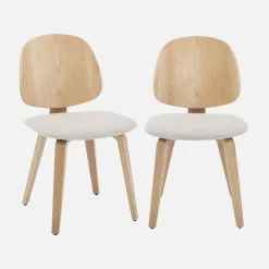 Sedia in legno curvato e bouclé, set di 2