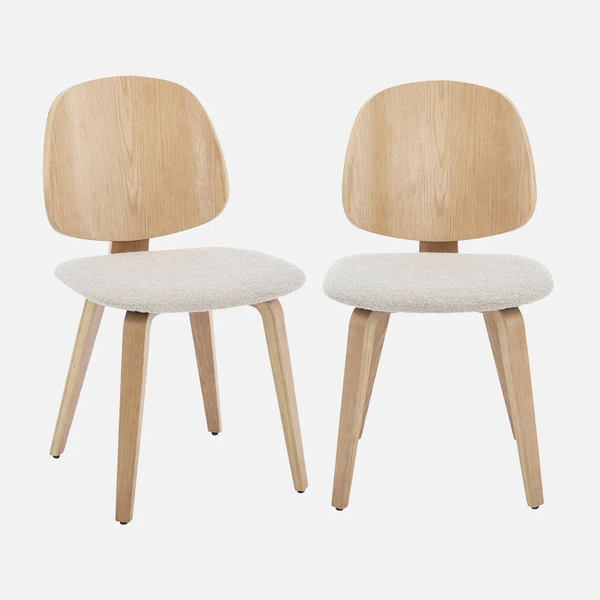 Sedia in legno curvato e bouclé, set di 2