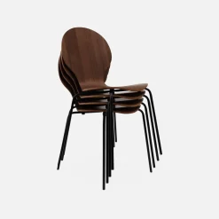 Sedie da pranzo in legno con gambe in acciaio, set di 4