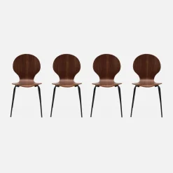 Sedie da pranzo in legno con gambe in acciaio, set di 4