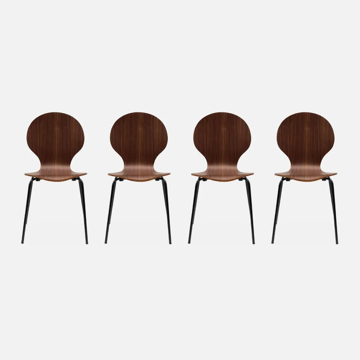Sedie da pranzo in legno con gambe in acciaio, set di 4