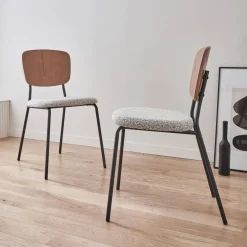 Sedie bouclé struttura in legno con gambe in metallo, set 2