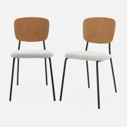 Sedie bouclé struttura in legno con gambe in metallo, set 2