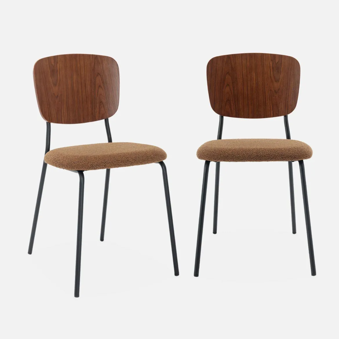 Sedie bouclé struttura in legno con gambe in metallo, set 2
