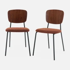 Sedie bouclé struttura in legno con gambe in metallo, set 2
