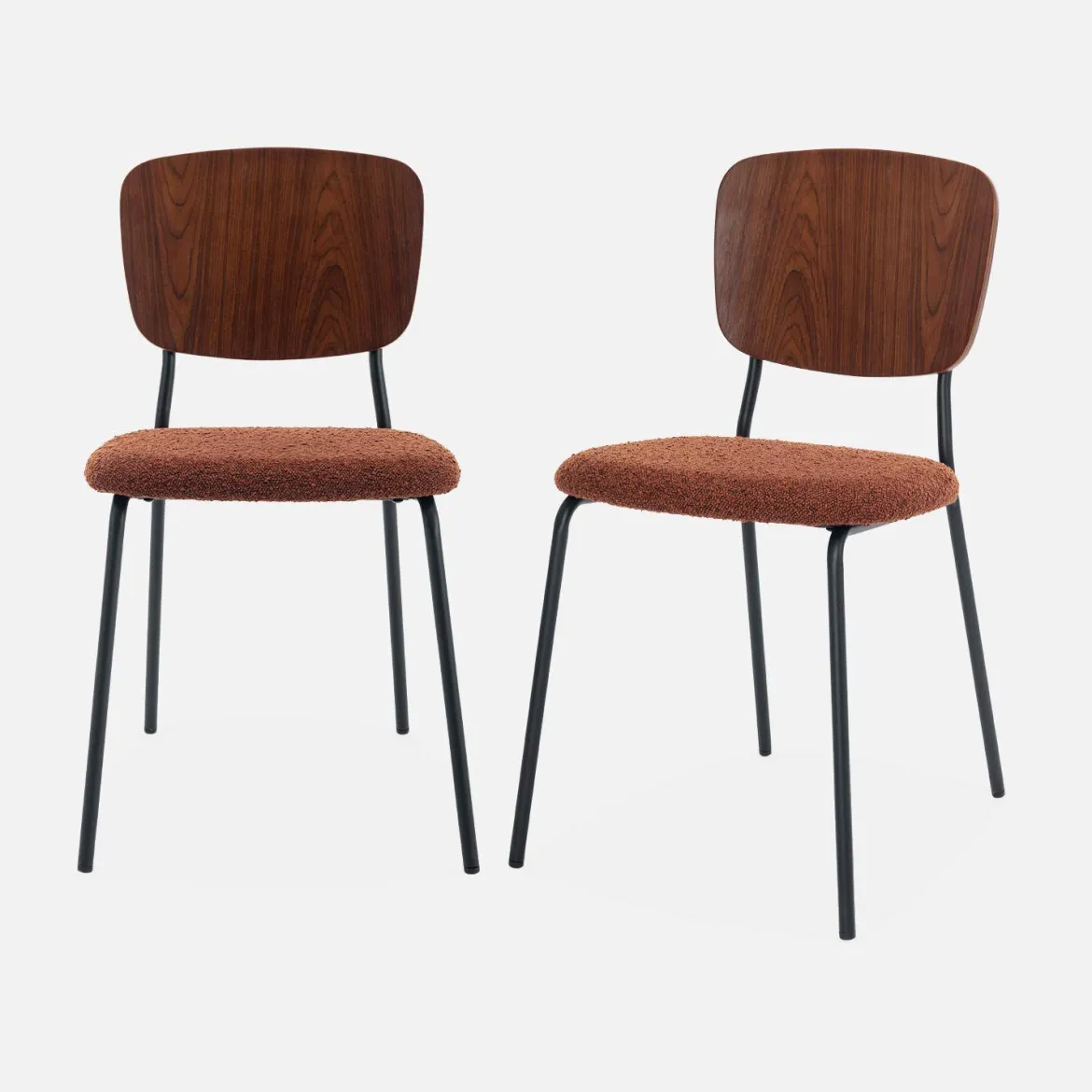 Sedie bouclé struttura in legno con gambe in metallo, set 2