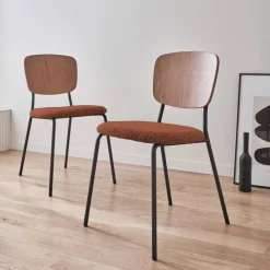 Sedie bouclé struttura in legno con gambe in metallo, set 2