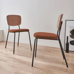 Sedie bouclé struttura in legno con gambe in metallo, set 2