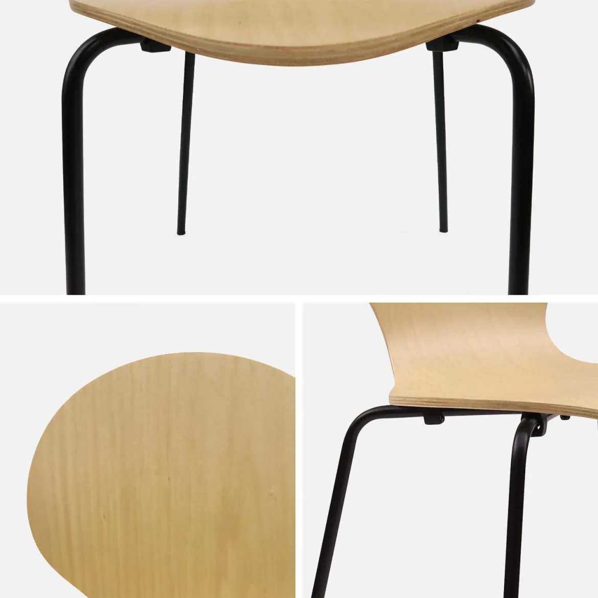 Sedie da pranzo in legno con gambe in acciaio, set di 4