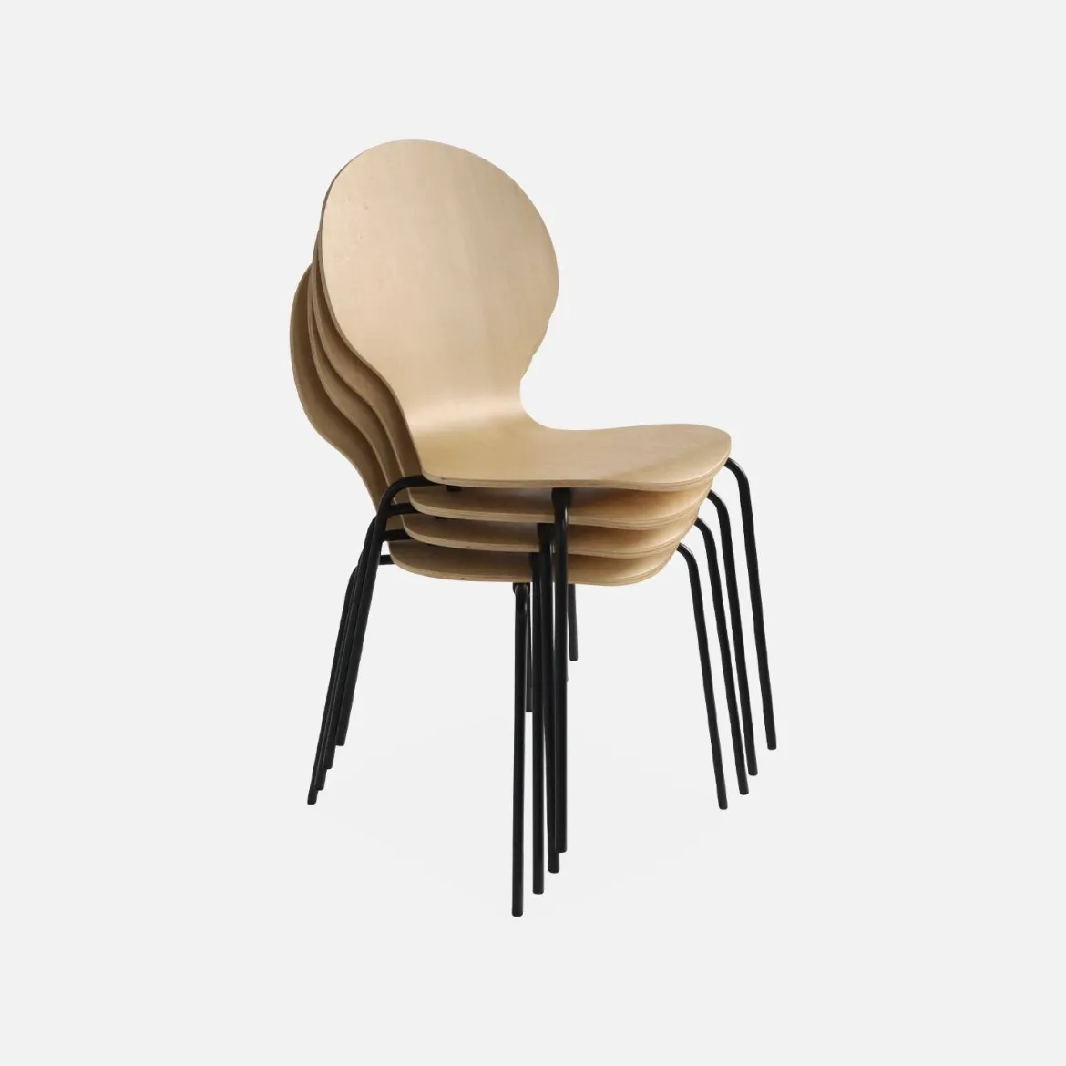 Sedie da pranzo in legno con gambe in acciaio, set di 4