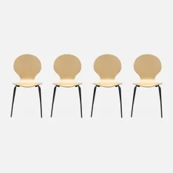 Sedie da pranzo in legno con gambe in acciaio, set di 4
