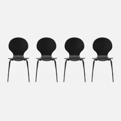 Sedie da pranzo in legno con gambe in acciaio, set di 4