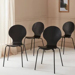 Sedie da pranzo in legno con gambe in acciaio, set di 4