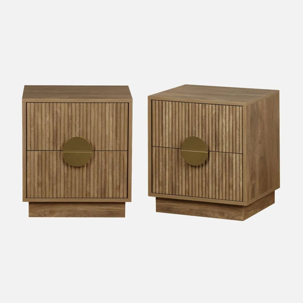 Set 2 comodini a 2 cassetti effetto mango scanalato