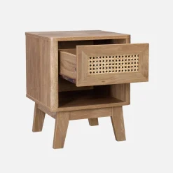 Set 2 comodini con decorazione in legno e canna da zucchero