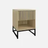 Set 2 comodini contemporanei, decoro in legno scanalato, 1 cassetto