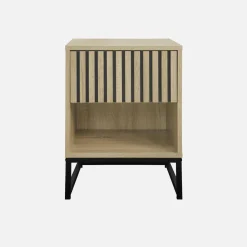Set 2 comodini contemporanei, decoro in legno scanalato, 1 cassetto