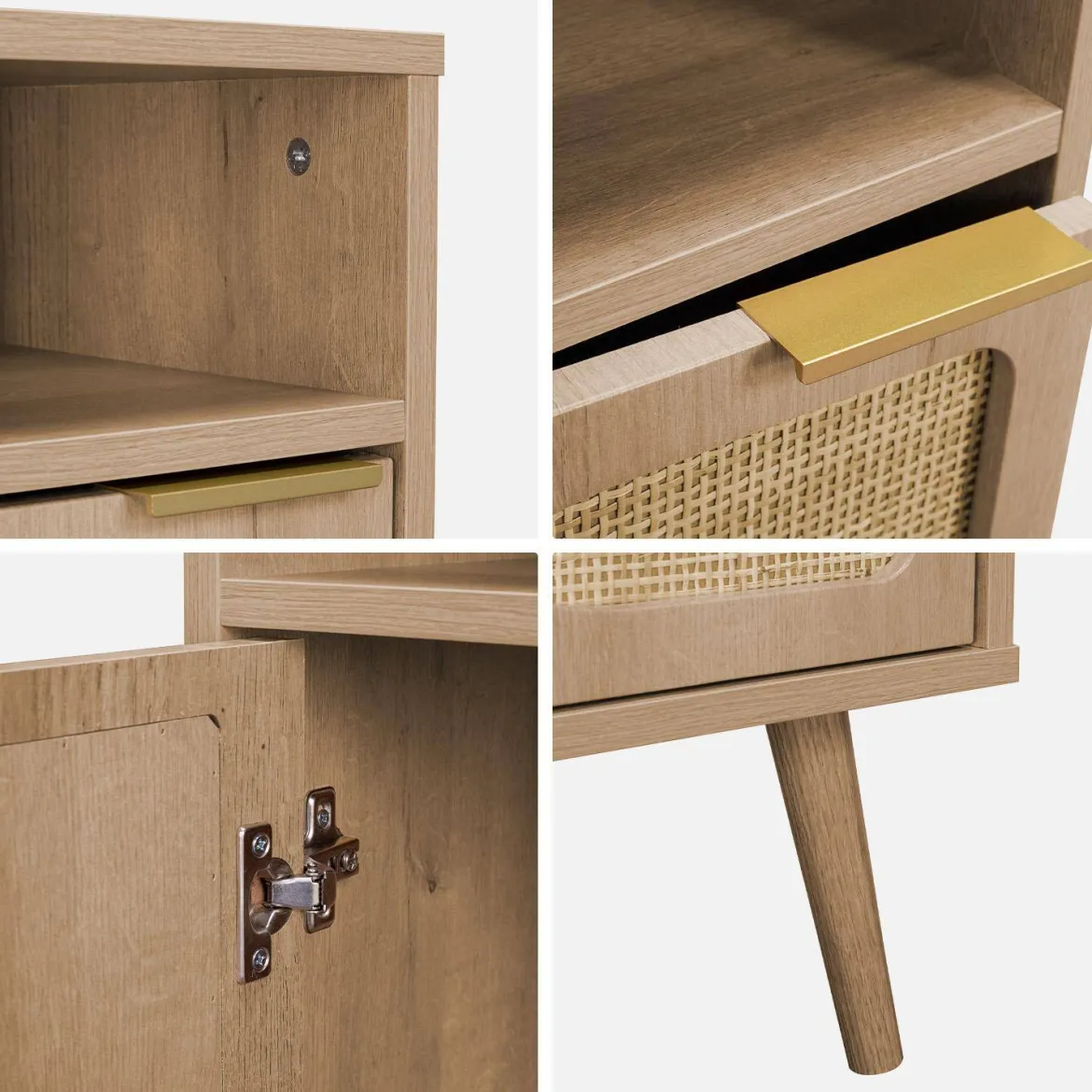Set 2 comodini, decoro in legno, canalina arrotondata