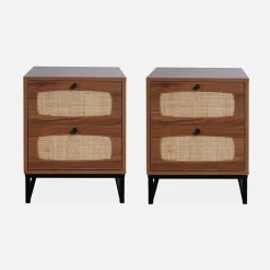 Set 2 comodini effetto legno e canna